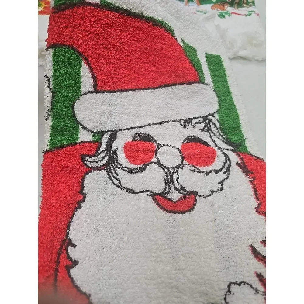 Lot of 3 Vintage Holiday Christmas Santa Claus Cotton Soft Absorbent Hand Towels